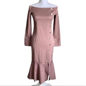 Han Queen Off Shoulder Long Sleeve Slit Hem Dress Size Small